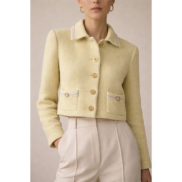 St. John Jackets & Blazers - Vintage St. John Tweed Jacket Cardigan Yellow 2 Small Cropped Blazer Luxury